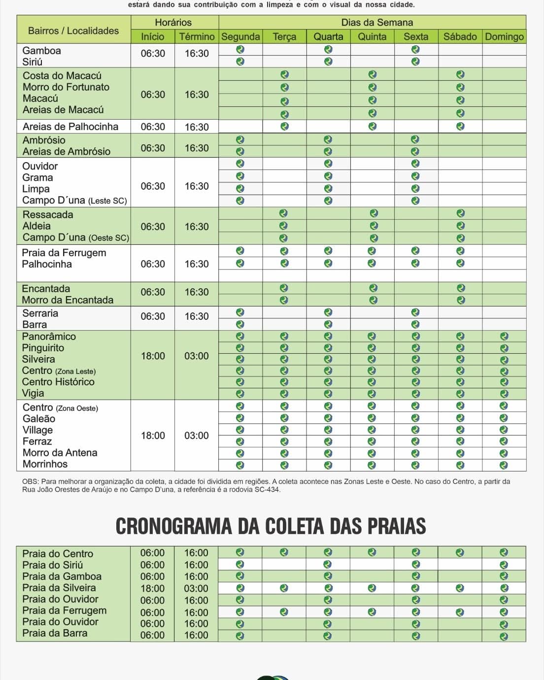 Resamb atualizou o calendário de coleta de resíduos para atender melhor a população de Garopaba