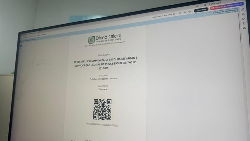 Prefeitura de Garopaba realiza 3ª chamada para escolha de vagas do Processo Seletivo da Educação