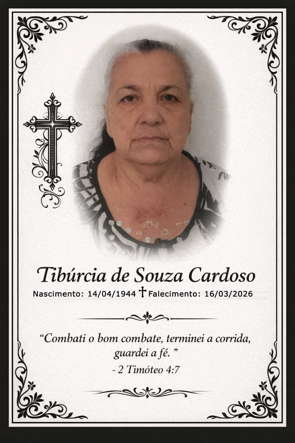 Comunicado de falecimento de Tibúrcia de Souza Cardoso, em Garopaba